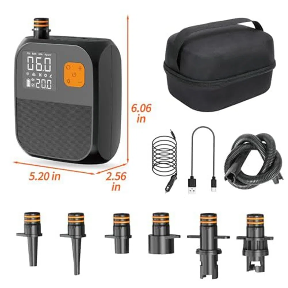 Pompa ad aria elettrica, 6000 mAh, senza fili, con touch screen, 25 PSI ad alto flusso per kayak, SUP, tende, luce LED