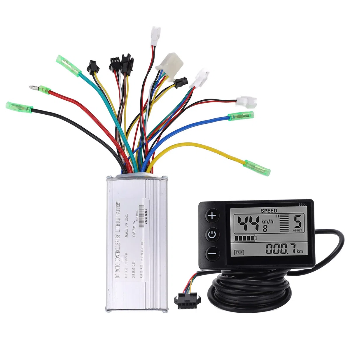 BuyWeek Kit Controller Brushless Bici Elettrica, Controller Motore Brushless 36V 48V 500W 750W 22A 9 Tubo con Misuratore Display LCD S866 per Bici Elettrica Scooter E-Bike