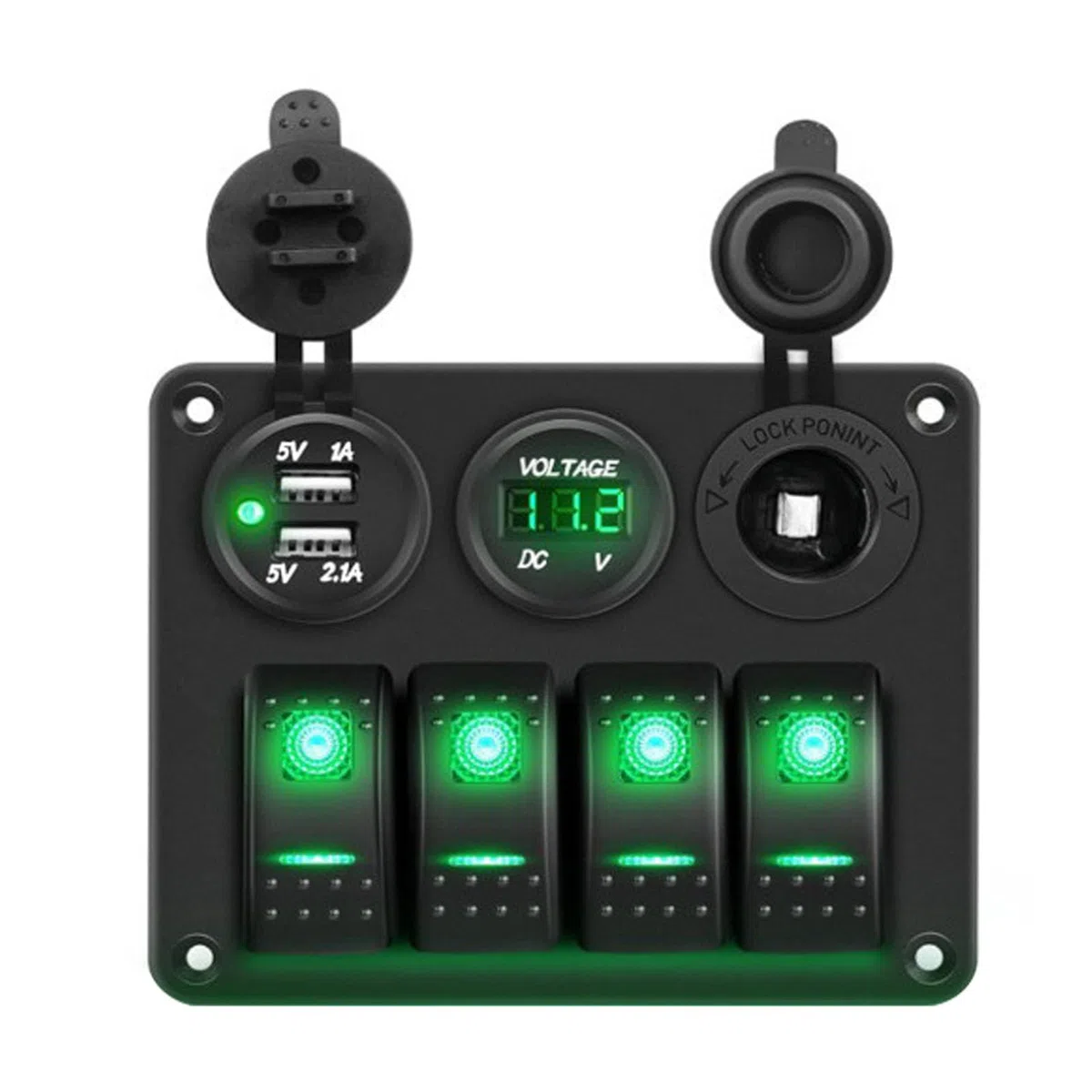 LED 4 Gang Boat Switch Pannello 12 V Voltmetro più Leggero 2 Voltmetro 2 Caricatore USB per Camions RVS Yacht (luce verde)