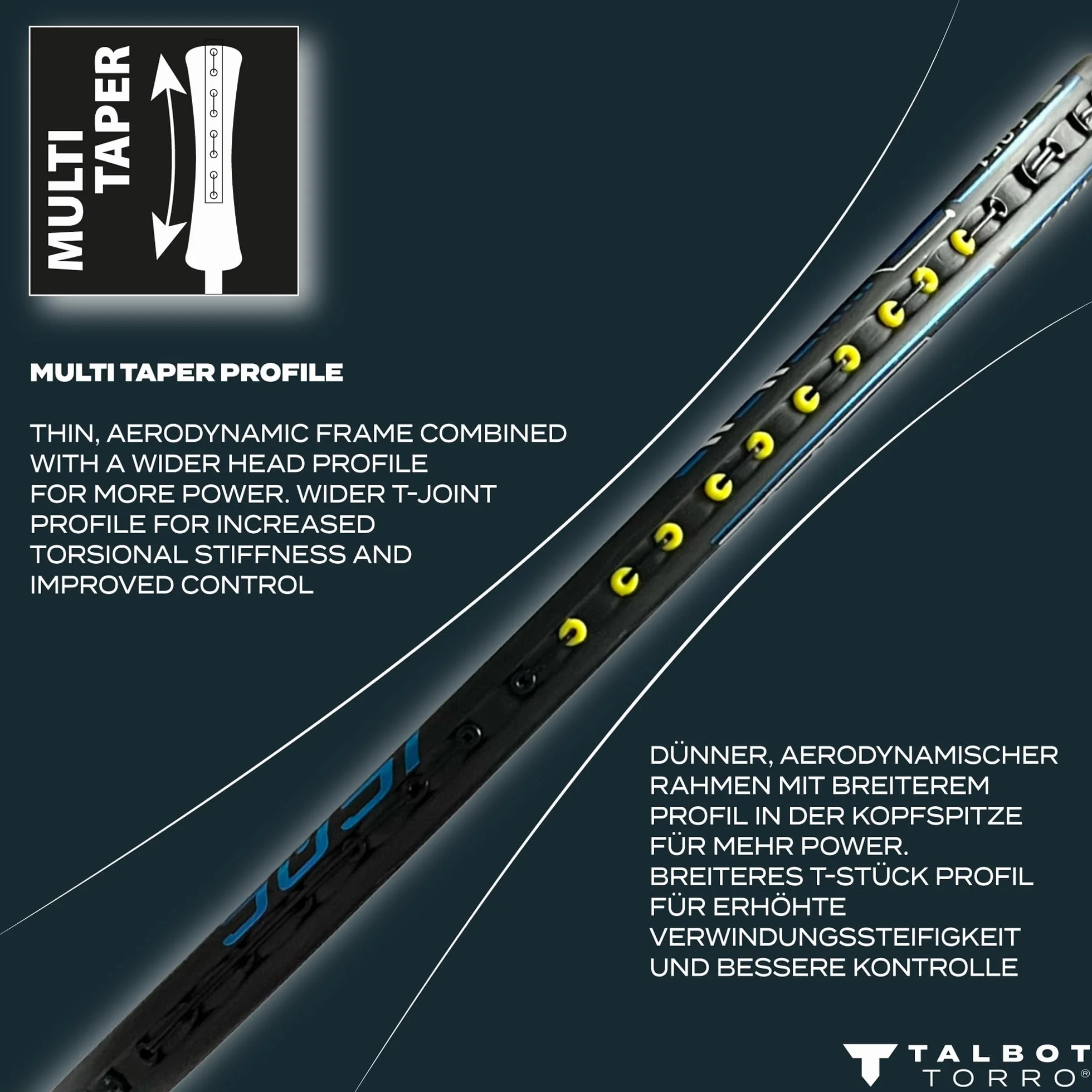 Talbot Torro Isoforce 951 Racchetta da Badminton, 100% Carbon4, Asta Lunga per la Massima Potenza, Profilo della Testa Multitaper 439564