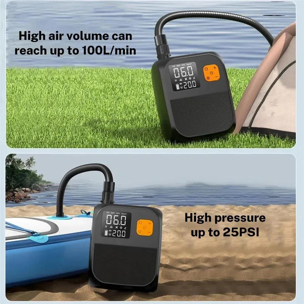 Pompa ad aria elettrica, 6000 mAh, senza fili, con touch screen, 25 PSI ad alto flusso per kayak, SUP, tende, luce LED