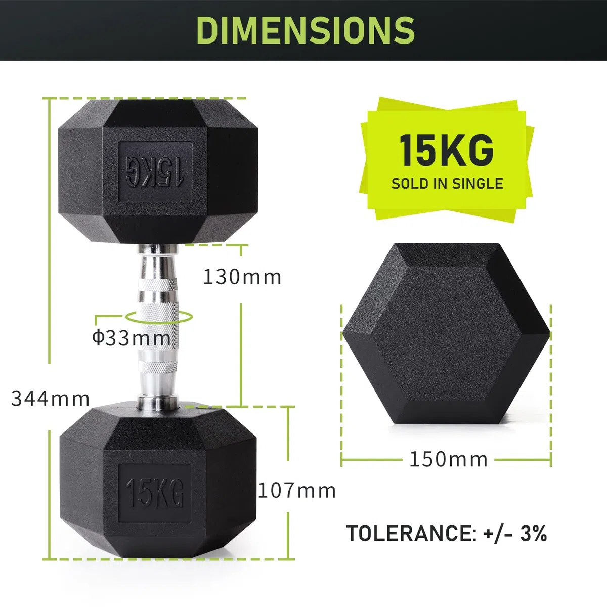 PhysKcal Manubrio Esagonale Gommato Professionale Pesi da 2,5 A 30 kg Pesistica Palestre O Home Gym Impugnatura Ergonomica Antiscivolo