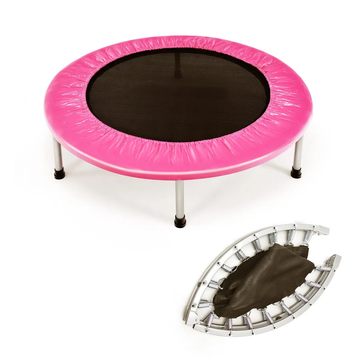 KOMFOTTEU Mini Trampolino Ø96 cm, Trampolino Elastico per Fitness Pieghevole, per Bambini con Capacità di 150 kg, con Piedini Antiscivolo, Tappeto Fitness per Allenamento Interno