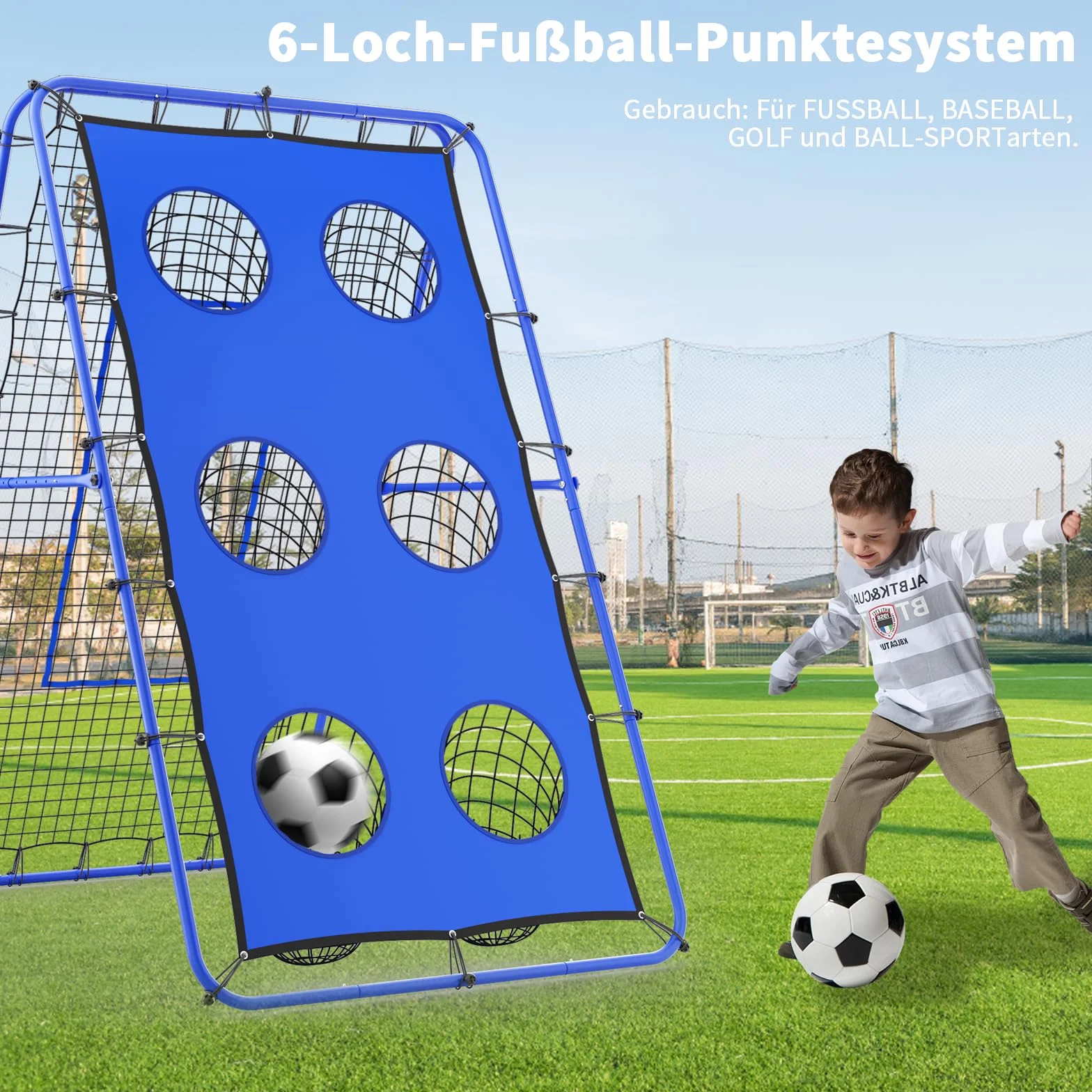 Rebounder per pallavolo 2,1 x 1,2 m - Multi angolo regolabile, dispositivo di addestramento, rete di rimbalzo con pali in metallo stabili, rimbalzo per calcio, pallavolo, pallacanestro