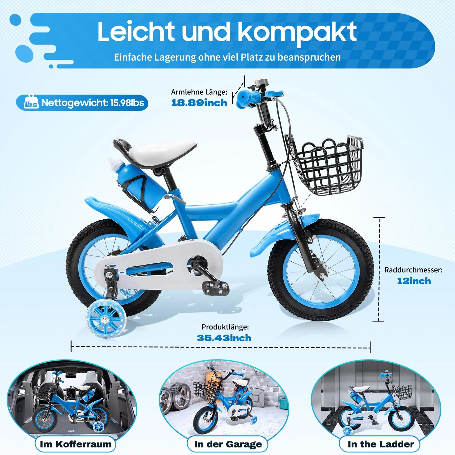 Bicicletta per bambini, 12 pollici, bici da strada in acciaio al carbonio per bambini con ruote di supporto, bicicletta per bambini per ragazzi e ragazze 2-4 anni