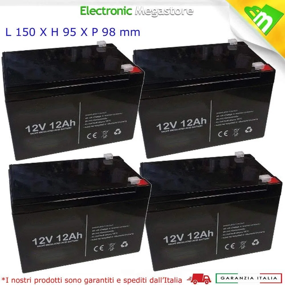 KIT 4X BATTERIA AL PIOMBO CICLICA 12V 12AH RICARICABILE PER BICI ELETTRICHE 48V 12AH