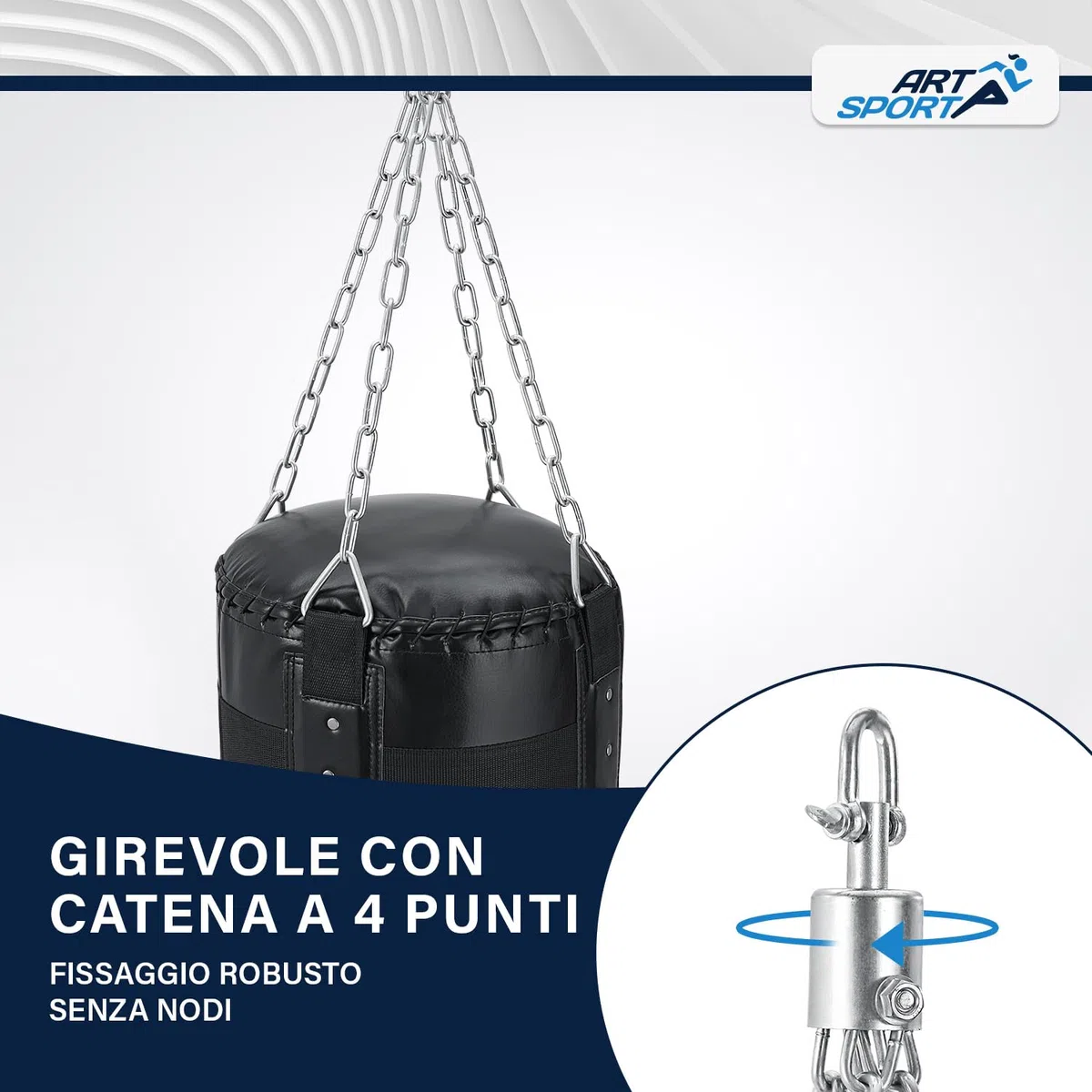 ArtSport Sacco da Boxe - Kit con Catena in Acciaio & Girella - Sacco da Pugilato Sospeso per Boxe & Kickboxing