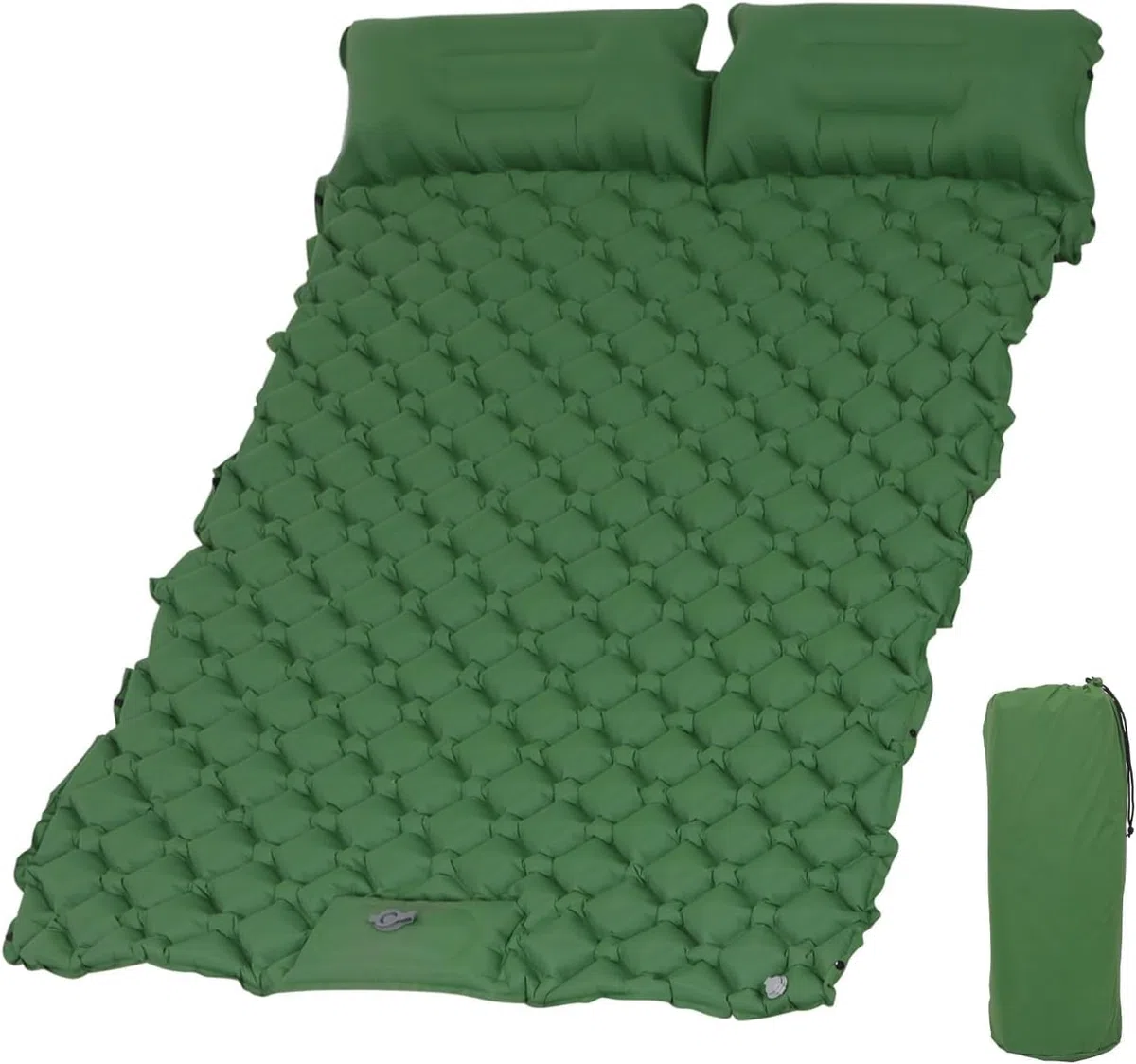 Materassino autogonfiabile per 2 persone, materassino da campeggio con pompa, ultraleggero con cuscino integrato, impermeabile, per esterni, escursioni, 120 x 190 cm (verde)