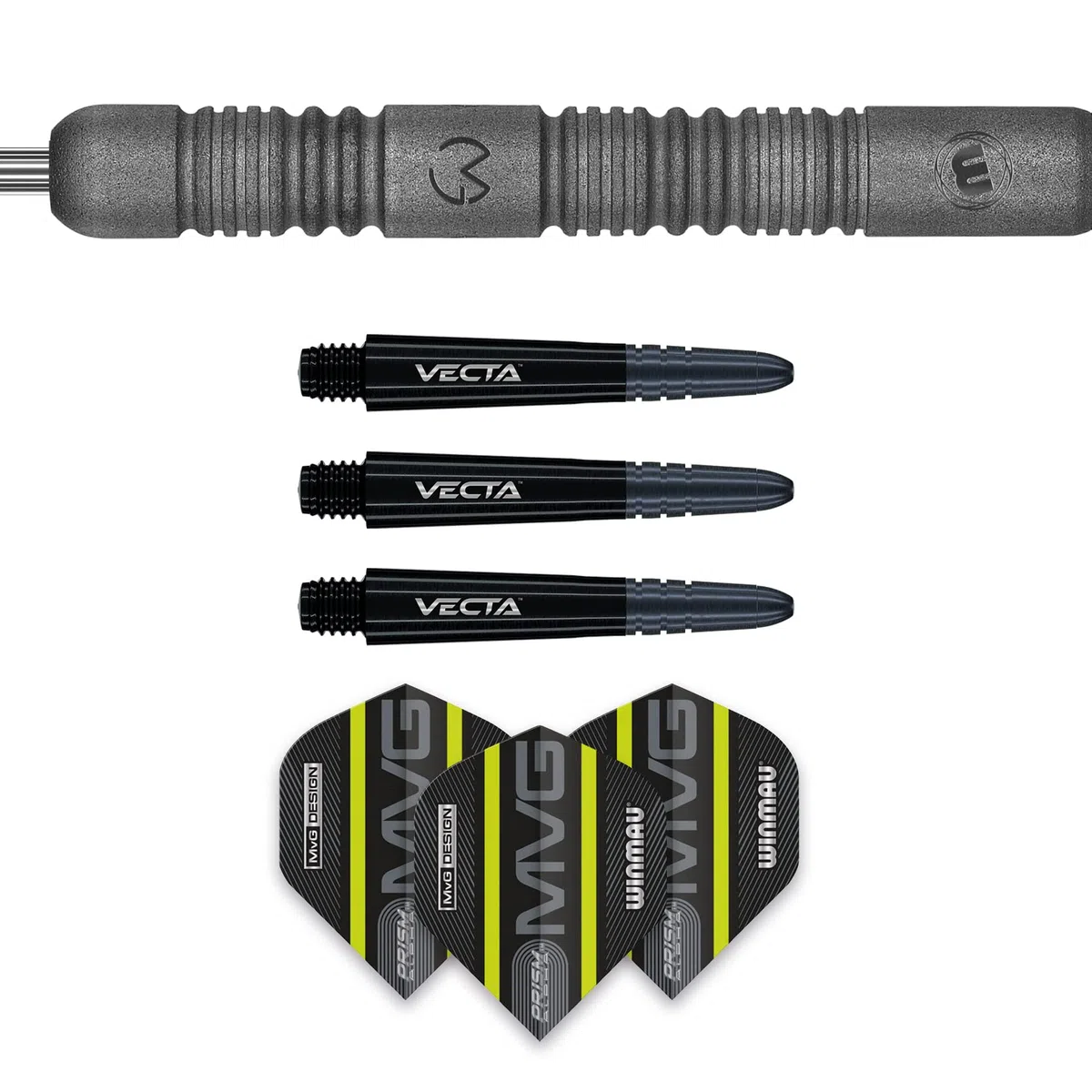WINMAU Set di Freccette Michael Van Gerwen MvG Exact Steeltip – Include Alette e steli, Disponibili in 21,5 g, 23 g, 24 g e 25 g, Set di Freccette Professionali al 90% in tungsteno