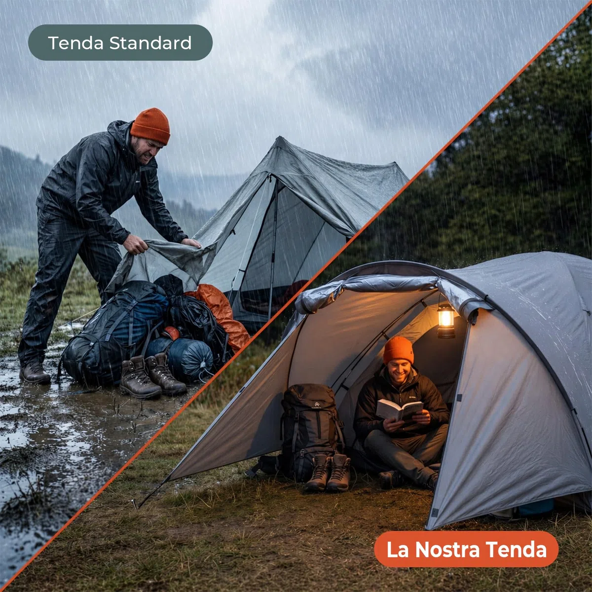Tenda da campeggio per 2-3 persone, modello a cupola con zona d'ingresso e tettoia pieghevole, impermeabile e resistente ai raggi UV, ideale per il campeggio, i festival e le vacanze