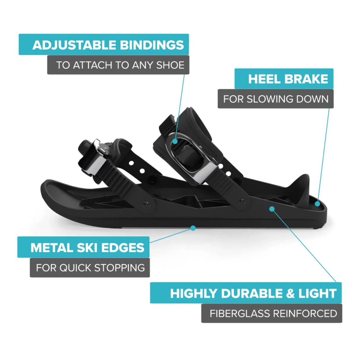 Snowfeet - Mini Pattini da Sci Corti per Neve | Sci per Scarpe Invernali | Pattini da Neve Corti Snowblades Skiboards | The Real Original (Black)