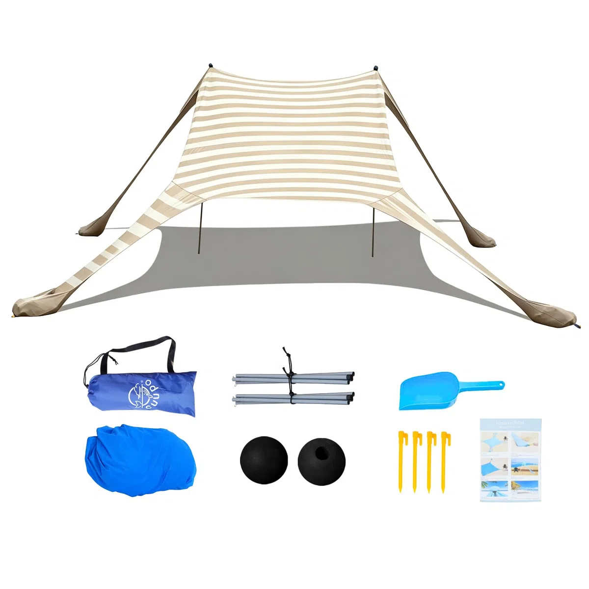 Tenda da spiaggia, 2 x 2,1 m, pop-up, SPF 50, protezione solare, anti vento, tenda da spiaggia con aste di stabilità e sacchi di sabbia, portatile, protezione solare da spiaggia, cortile