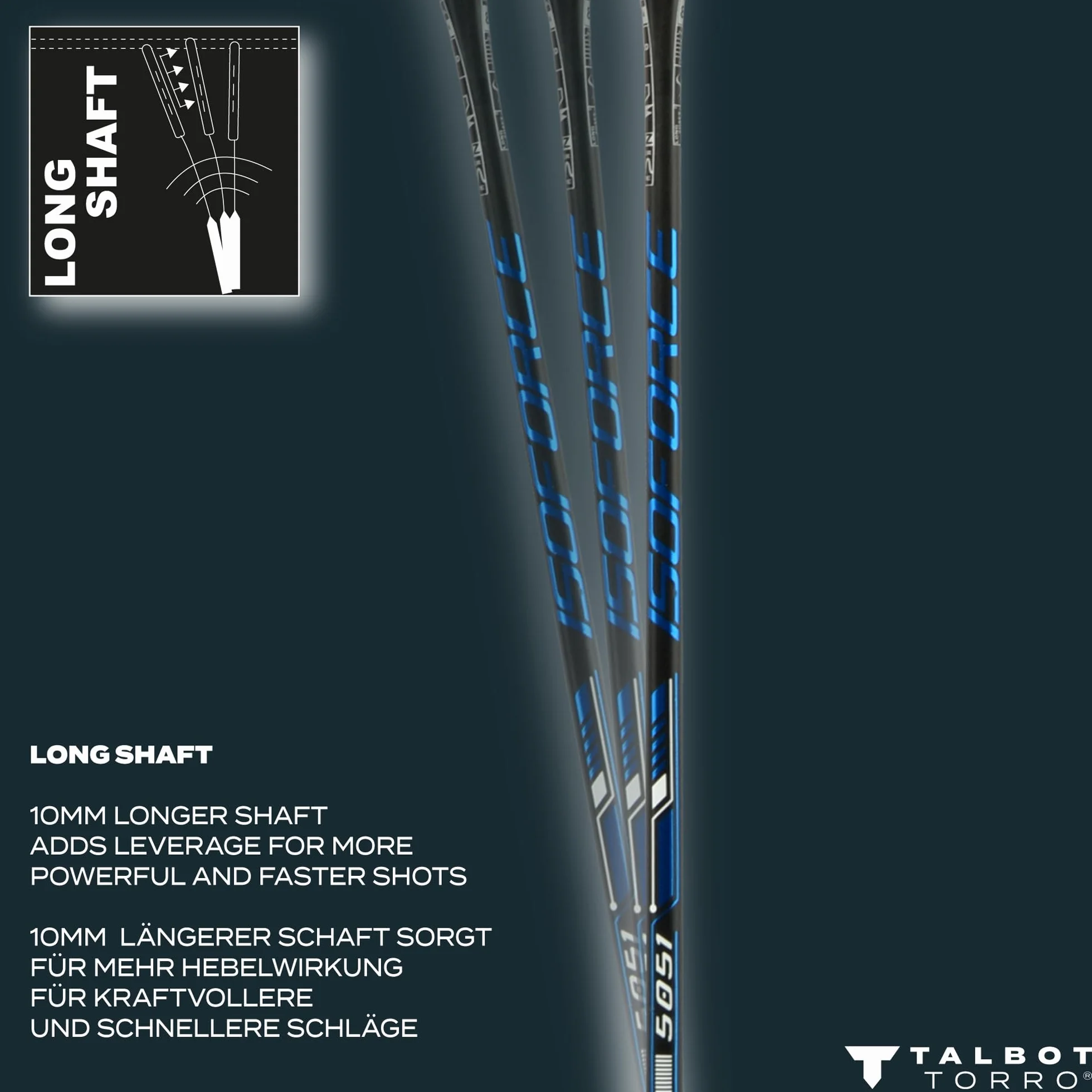 Talbot Torro Isoforce 951 Racchetta da Badminton, 100% Carbon4, Asta Lunga per la Massima Potenza, Profilo della Testa Multitaper 439564