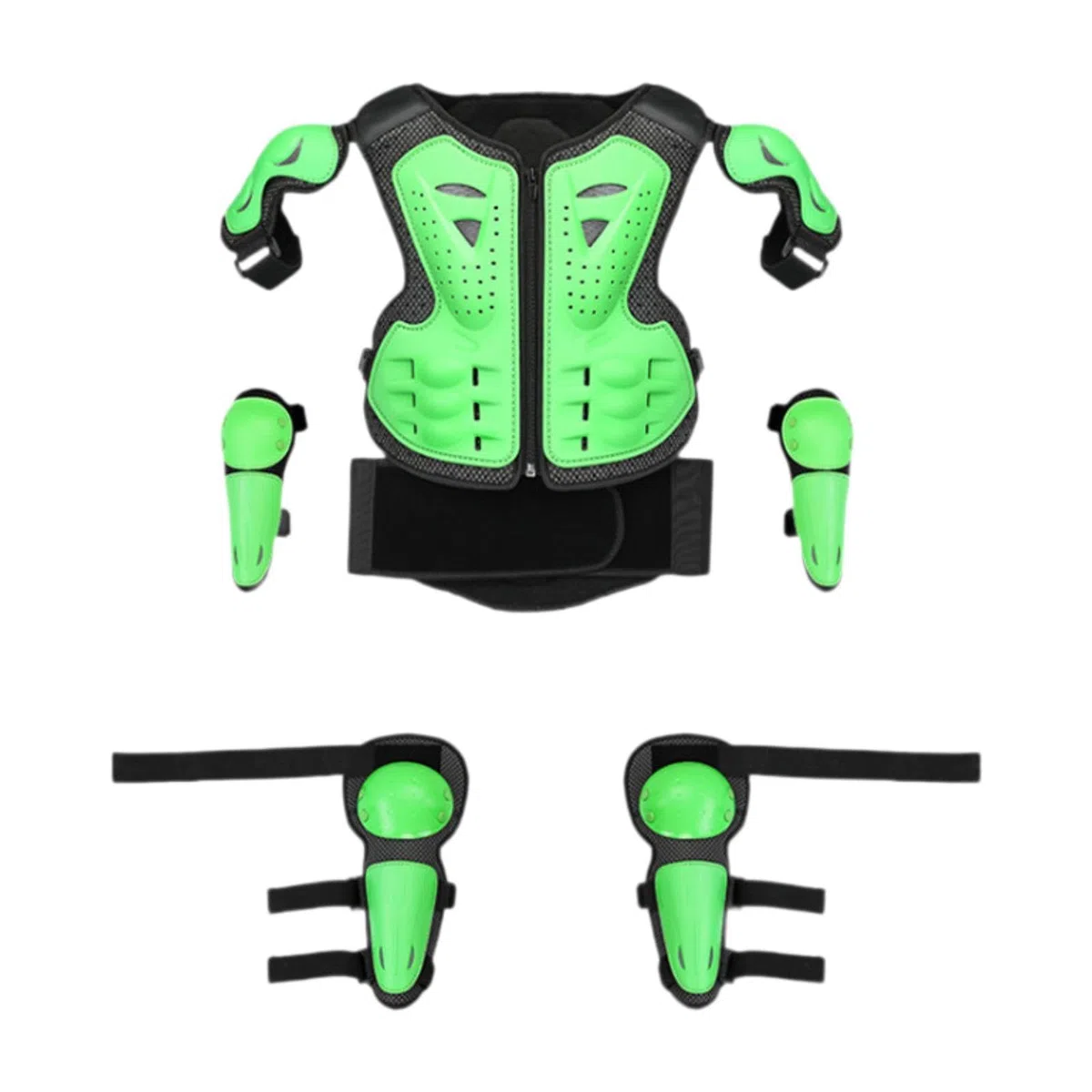 Tuta per armatura da motociclista per bambini con imbottitura per protezione spalla, braccio, gomito, ginocchio, verde