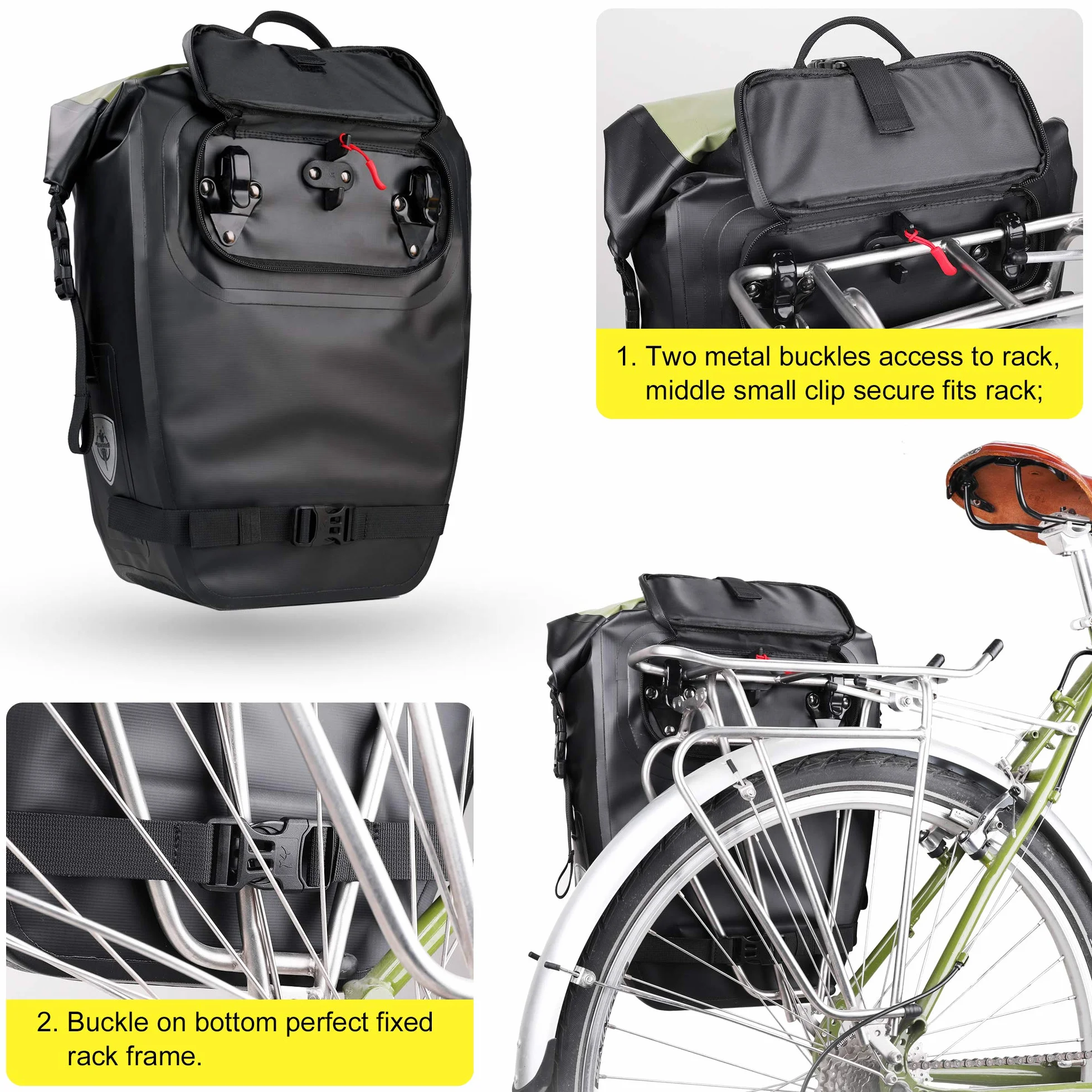 BAIGIO 27L / 30L Multi-Tasca Borsa per Bicicletta Impermeabile Borse Portapacchi Posteriore Bici MTB Sacchetto della Bicicletta per Ciclismo e Viaggio (Verde)