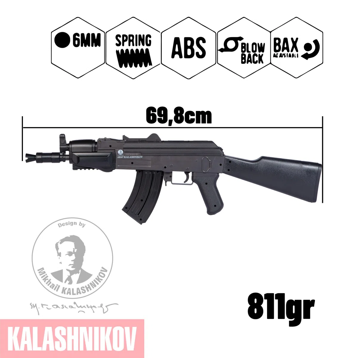 CYBERGUN Fucile Da Softair AK 47 Kalashnikov Potenza 0,5 Joule, Caricatore 300 Pallini Materiale Abs Di Colore Nero