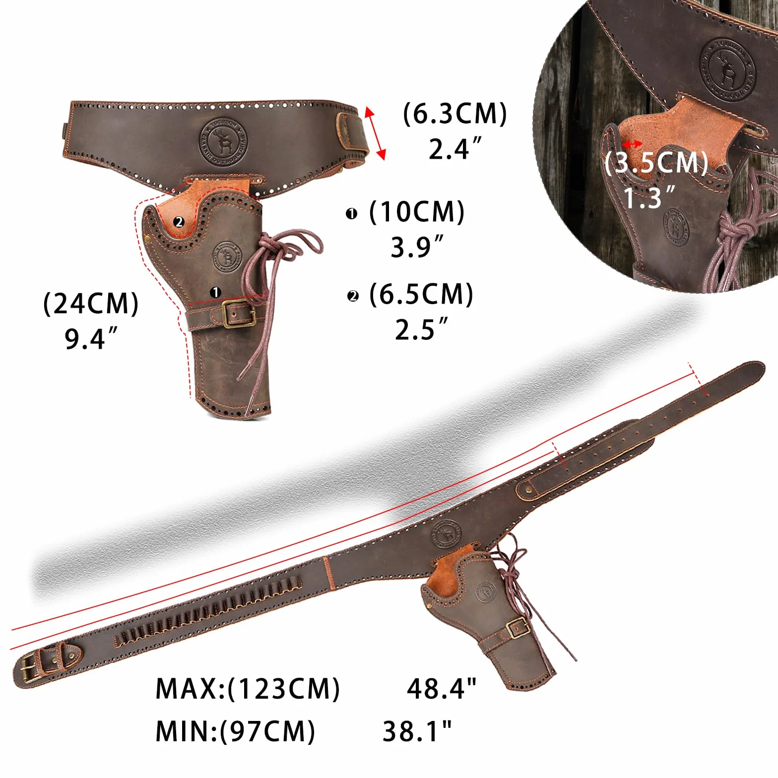 Tourbon - Fondina in vero cuoio per pistola da cowboy occidentale, per gamba, regolabile, portamunizioni, per tiratori destrimani