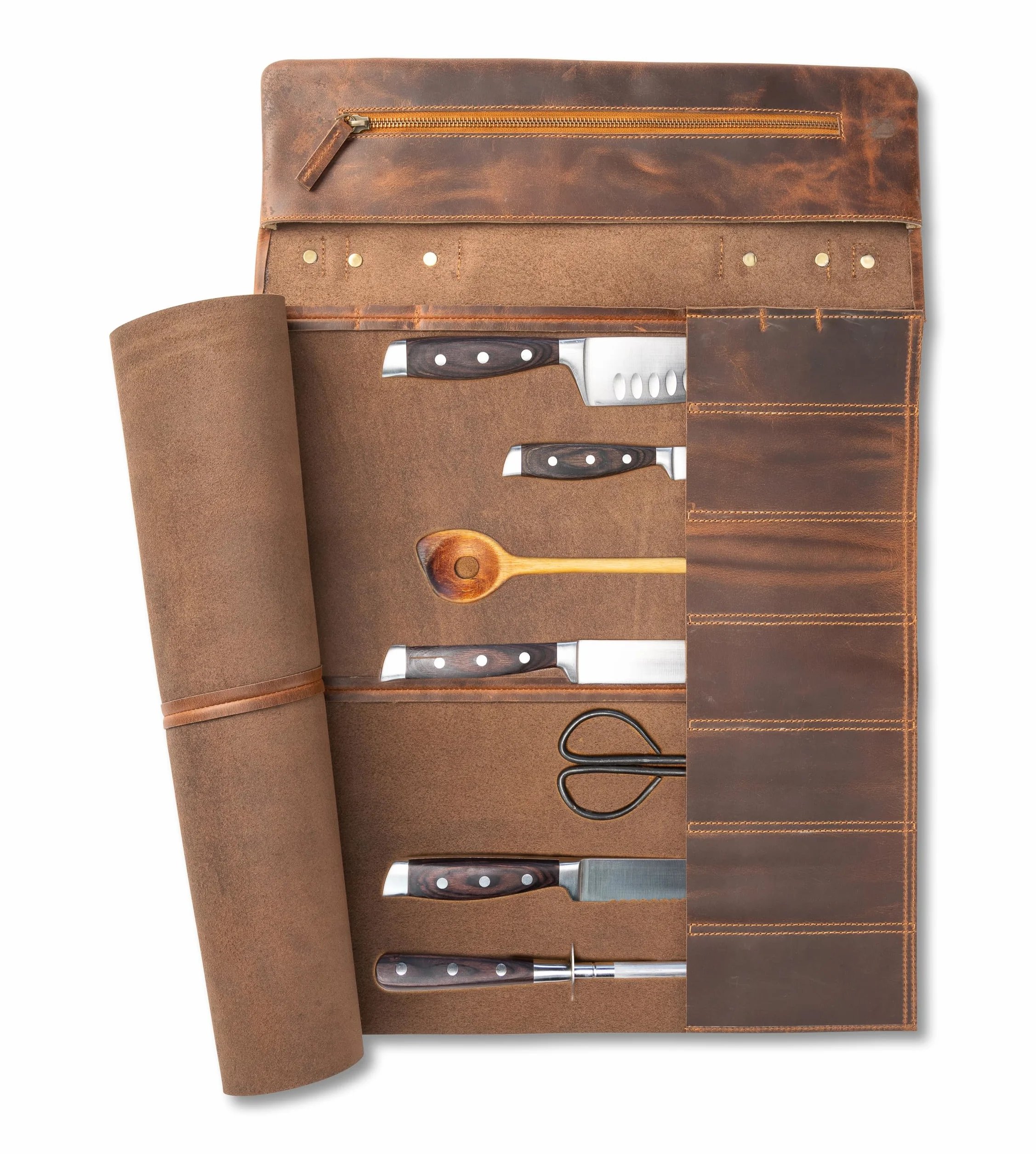 Angus Stoke Borsa portacoltelli extra grande in pelle di bufalo per cuochi – Premium in vera pelle professionale – Coltello da cuoco richiudibile – Borsa da cucina Ethan