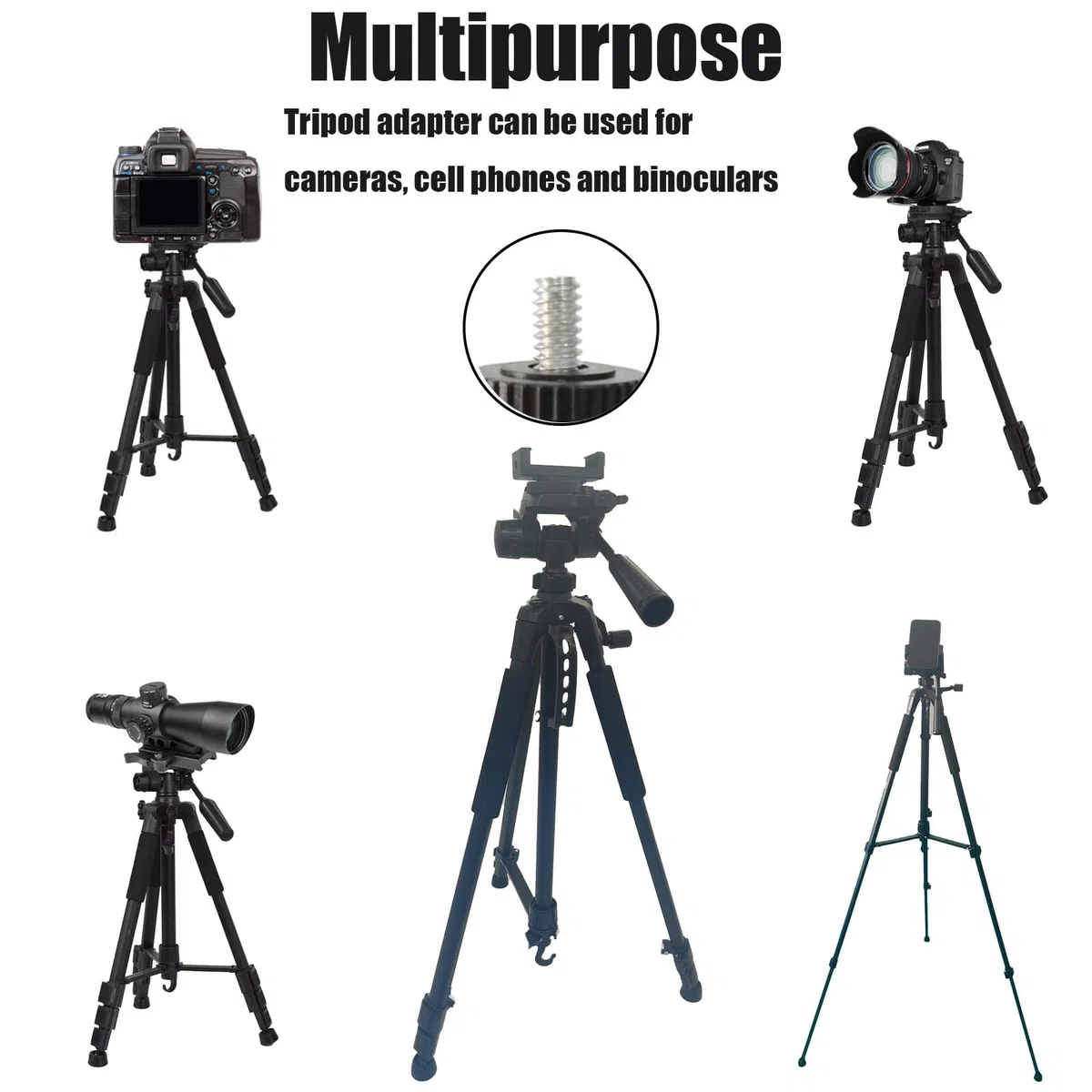 Treppiede per fucile con staffa a V girevole a 360 e adattatore per treppiede per fotocamera, telaio in alluminio, livella a bolla, gambe regolabili per caccia e attività all'aperto