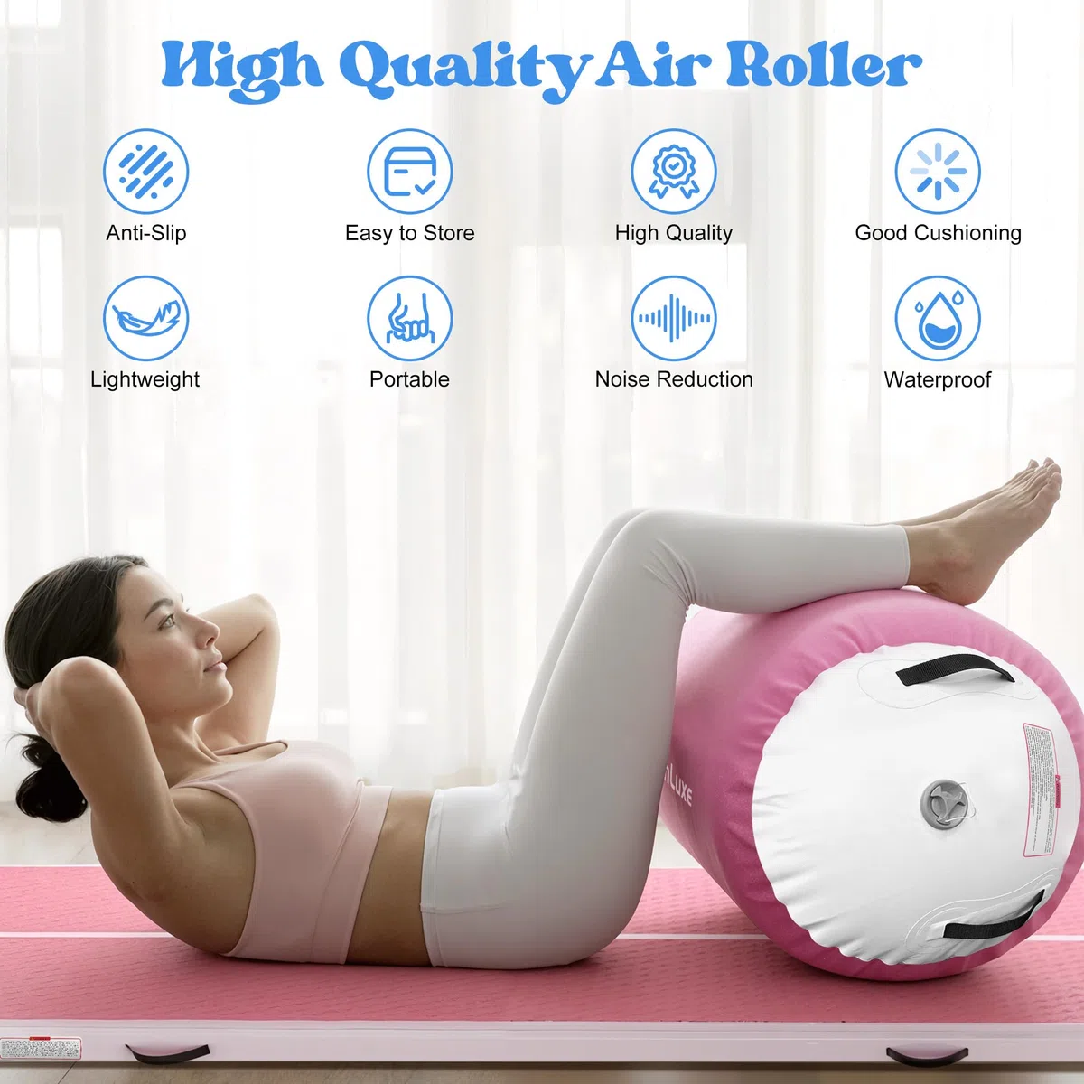 Rullo Gonfiabile per Ginnastica, Rullo Tumbling con Pompa Elettrica, per Ginnastica, Allenamento Equilibrio, Allenamento Flessibilità Dorsale