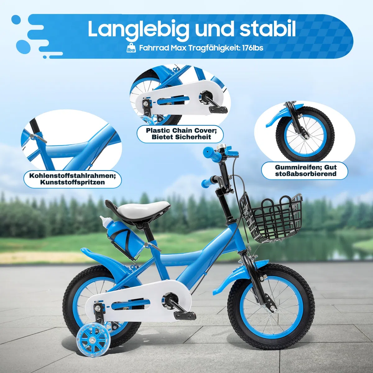 Bicicletta per bambini, 12 pollici, bici da strada in acciaio al carbonio per bambini con ruote di supporto, bicicletta per bambini per ragazzi e ragazze 2-4 anni