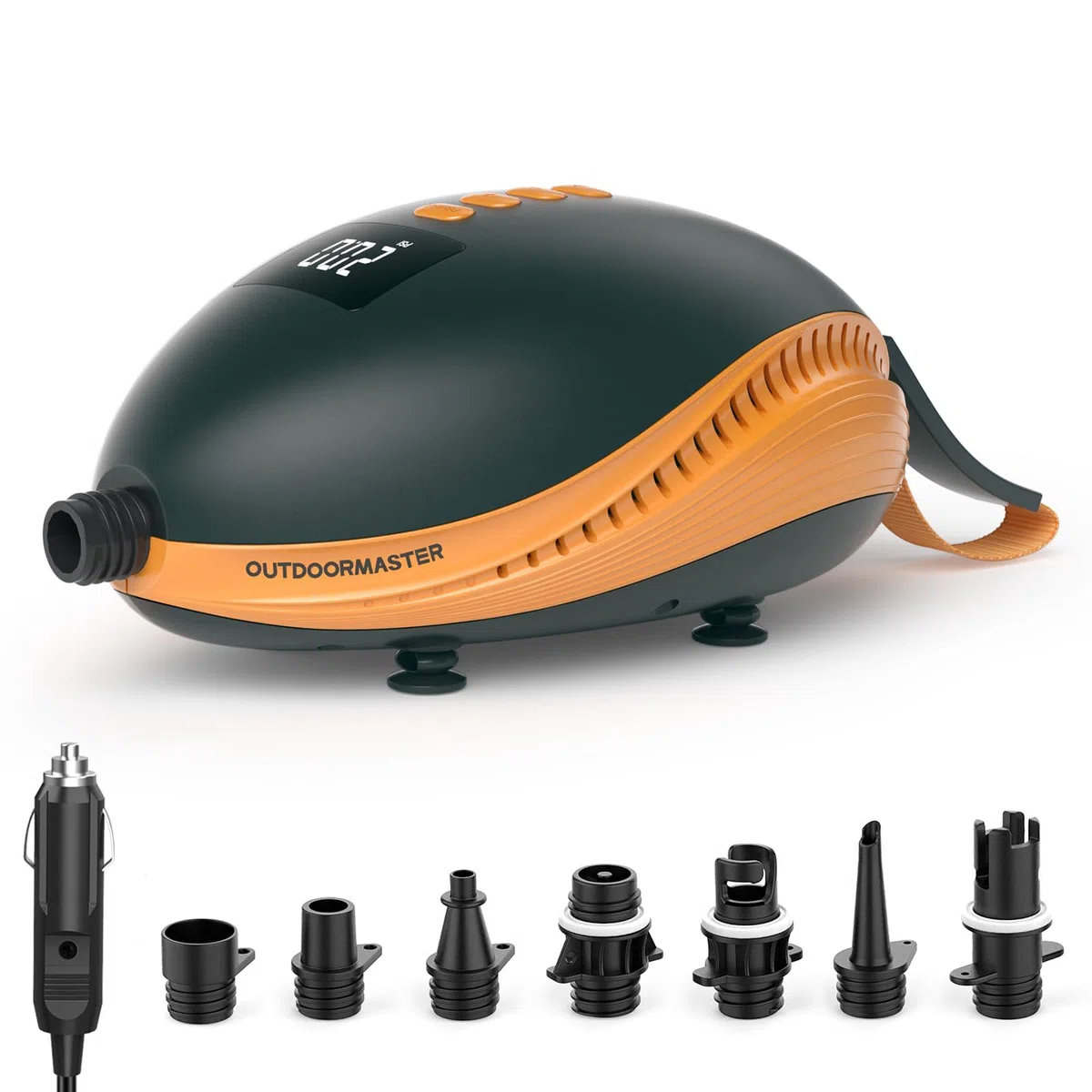 OutdoorMaster The Dolphin 20PSI Pompa Elettrica SUP ad Alta Pressione, 12V DC Connessione Pompa ad Aria, Gonfiatore Aria Rapido e Spegnimento Auto per Barche da Paddle Board Gonfiabili Sport Acquatici
