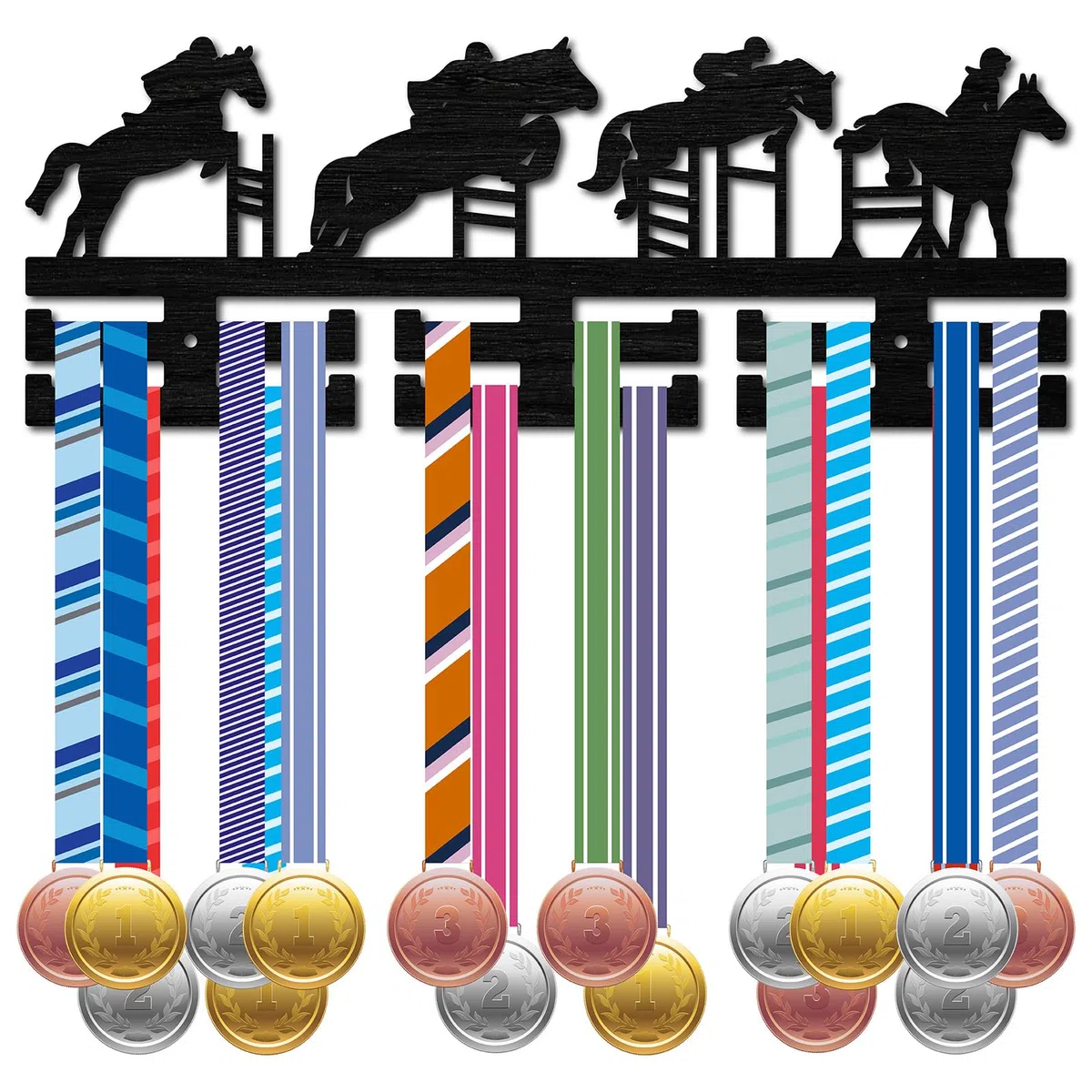 CREATCABIN Appendiabiti per Medaglie Equestri in Legno Display Porta Medaglie Porta Medaglie Sportive Rack da Parete Montato su 30 medaglie Premi Nastro Supporto per Competizione Equitazione 40x15cm