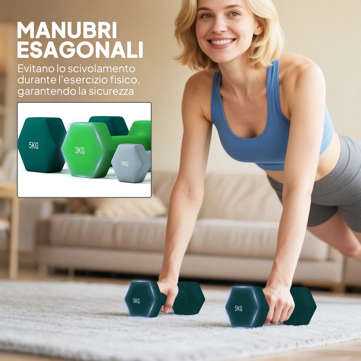 SPORTNOW Set di Manubri da Palestra con Supporto, 2x1 kg, 2x2/5 kg, 2x3 kg, Manubri per Palestra Esagonali in Metallo con Impugnatura, Allenamento Fitness Casa