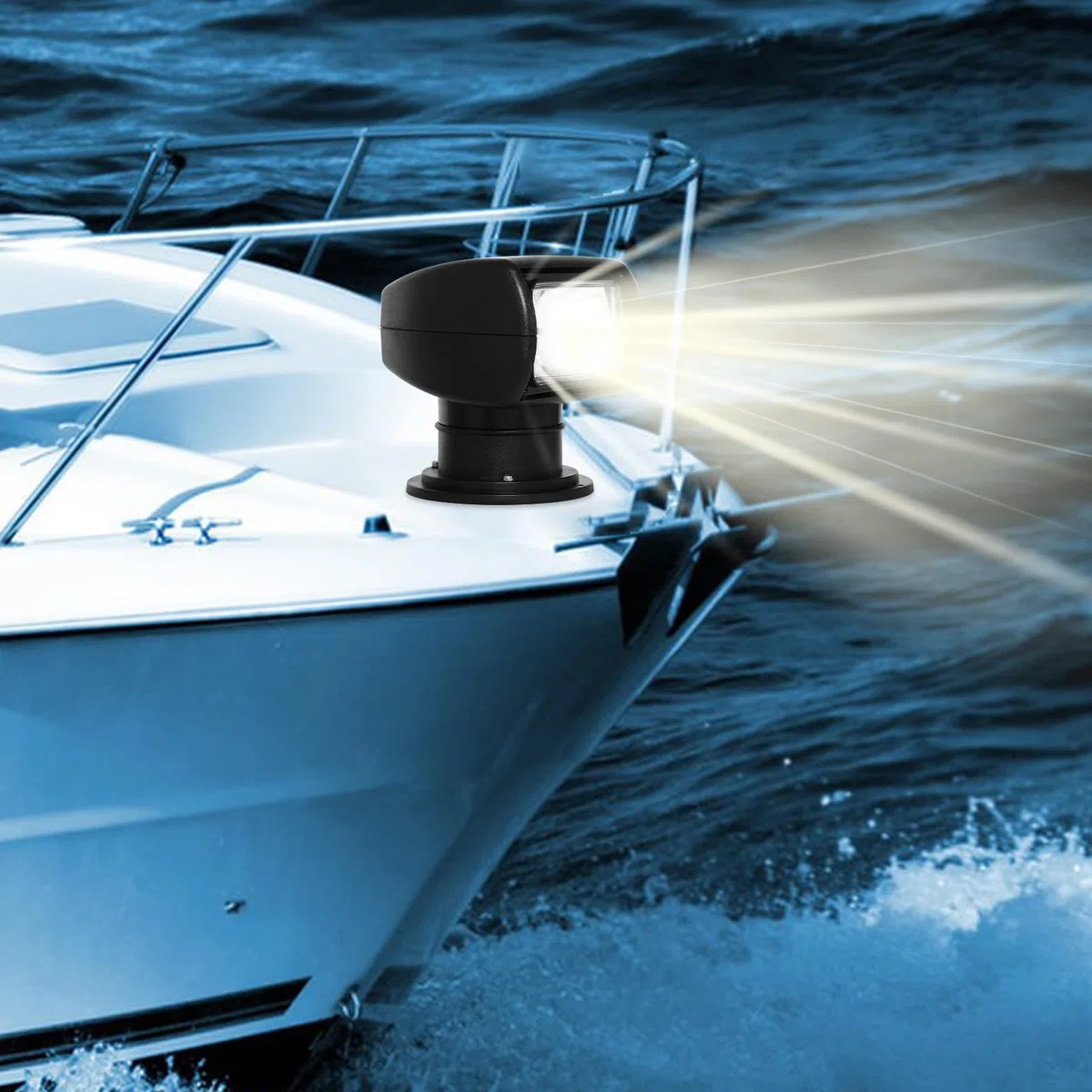 Faro di ricerca per barche, resistente alle intemperie, girevole a 360 gradi, 100 W, 12 V, per yacht, caccia, barca, auto, fuoristrada, guardia costiera (nero)