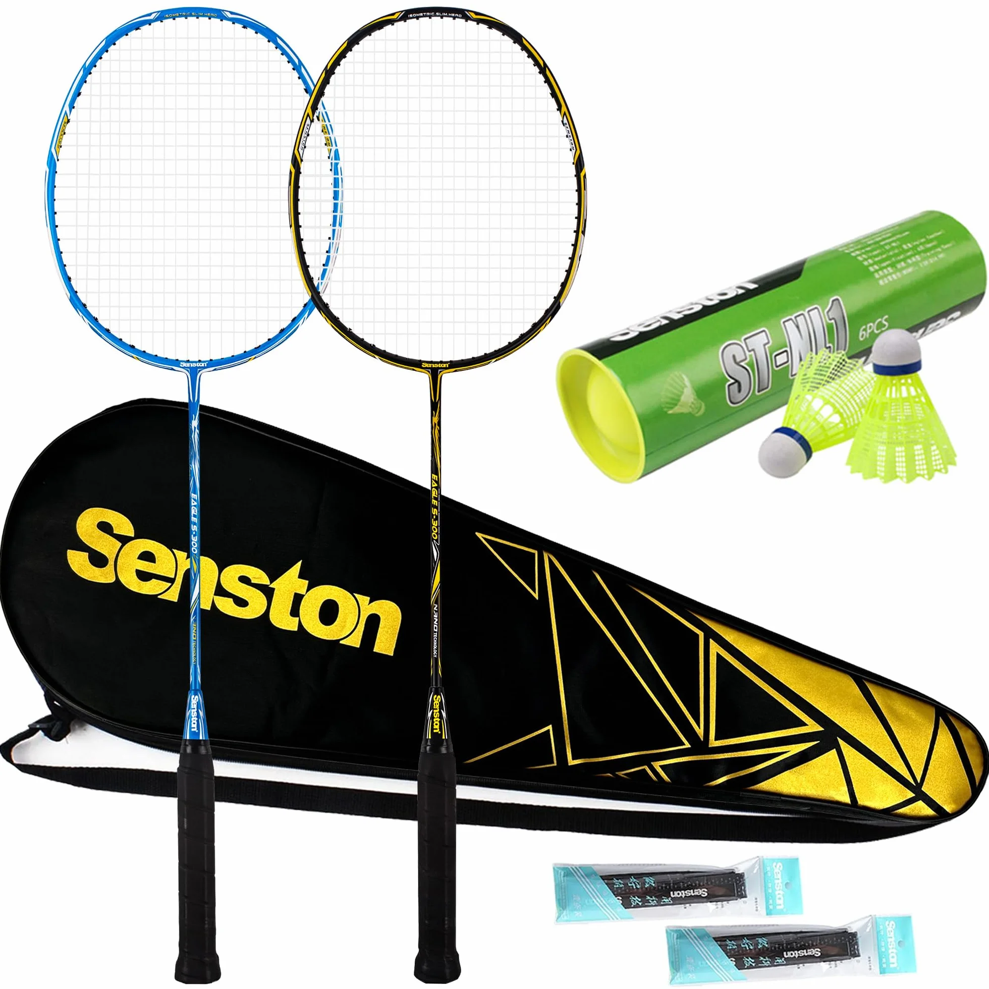 Senston Racchetta da Badminton in Carbonio Grafite con Custodia protettivi di qualità con Volano,Overgrip