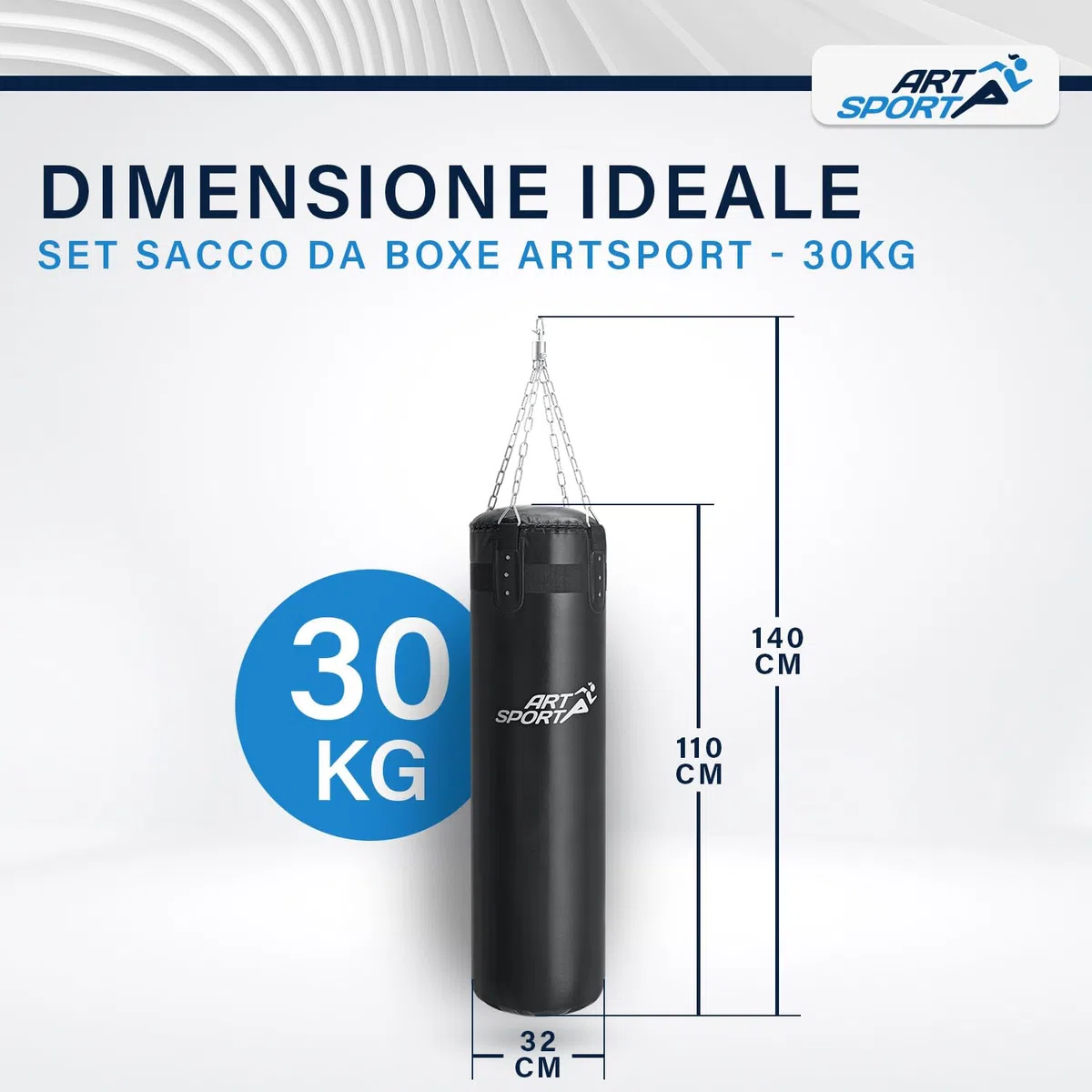 ArtSport Sacco da Boxe - Kit con Catena in Acciaio & Girella - Sacco da Pugilato Sospeso per Boxe & Kickboxing