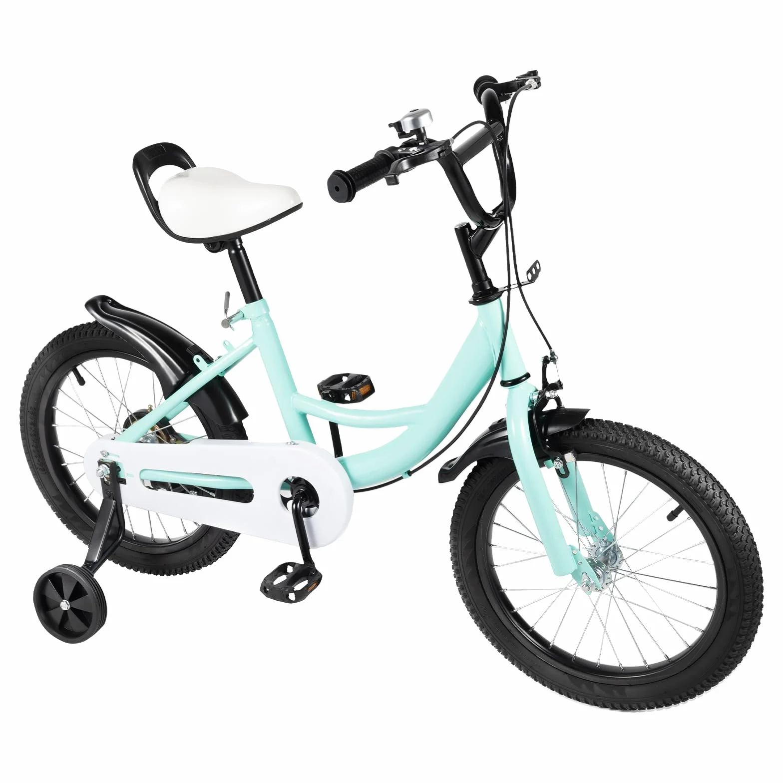 Bicicletta per bambini da 16 pollici, regolabile in altezza, con ruote di supporto e parafanghi, comoda sella per principianti, bicicletta per ragazzi e ragazze dai 5 ai 8 anni, altezza 105 – 135 cm