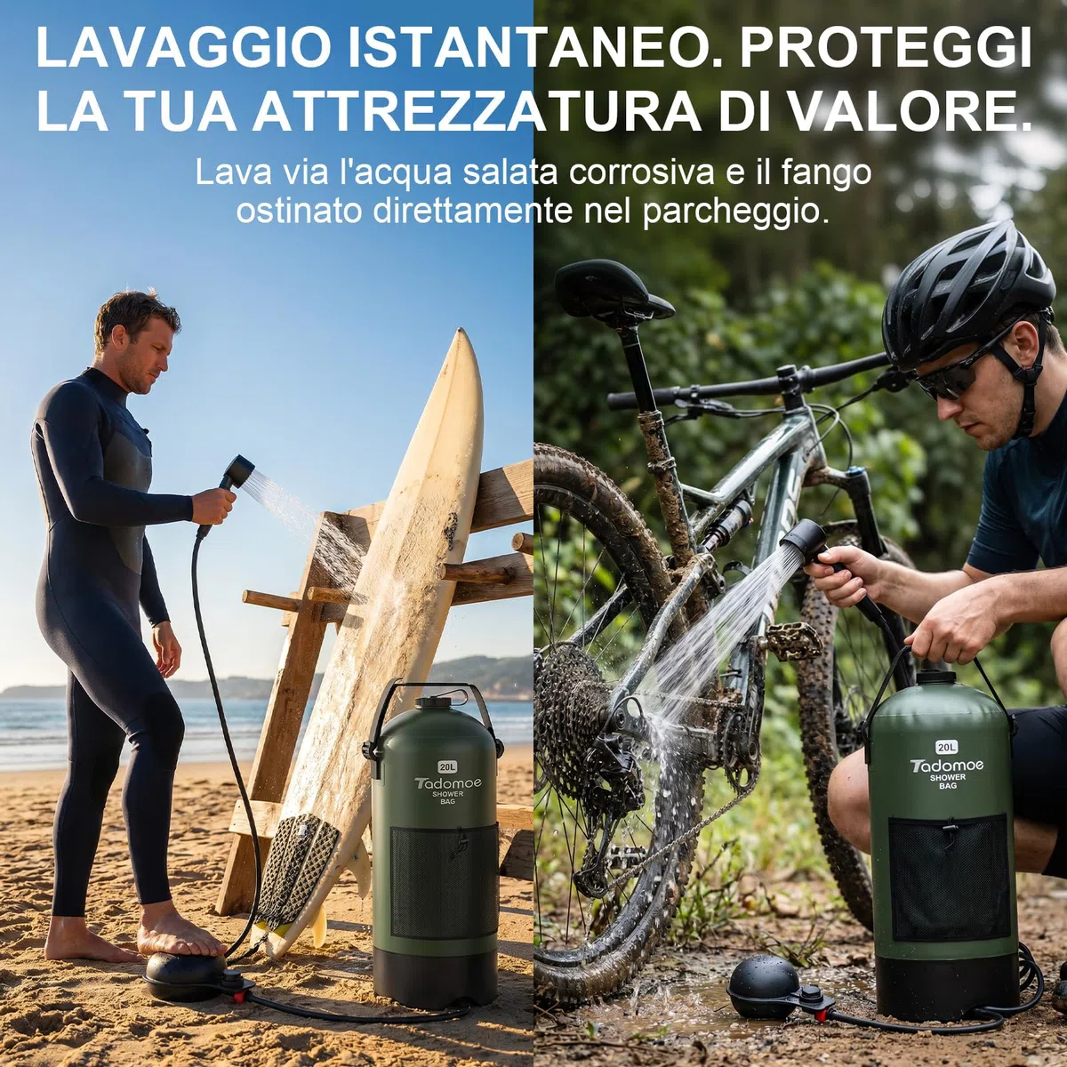 20L Doccia da Campeggio con Pompa ad Aria a Pedale, Doccia Portatile Solare Borsa con Pratico Ugello per Campeggio, Escursionismo e Spiaggia