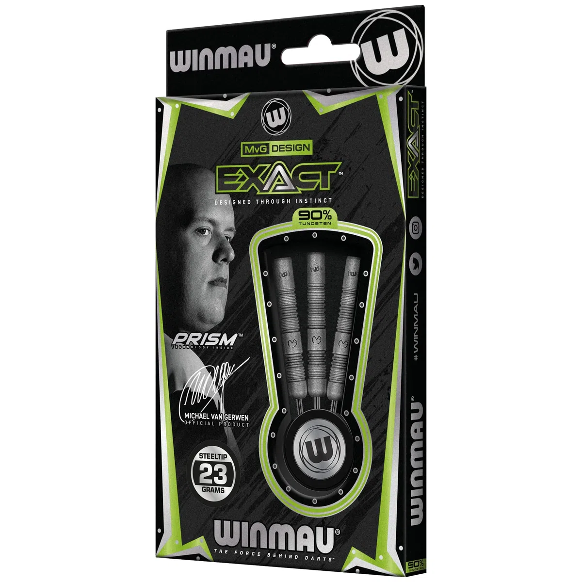 WINMAU Set di Freccette Michael Van Gerwen MvG Exact Steeltip – Include Alette e steli, Disponibili in 21,5 g, 23 g, 24 g e 25 g, Set di Freccette Professionali al 90% in tungsteno