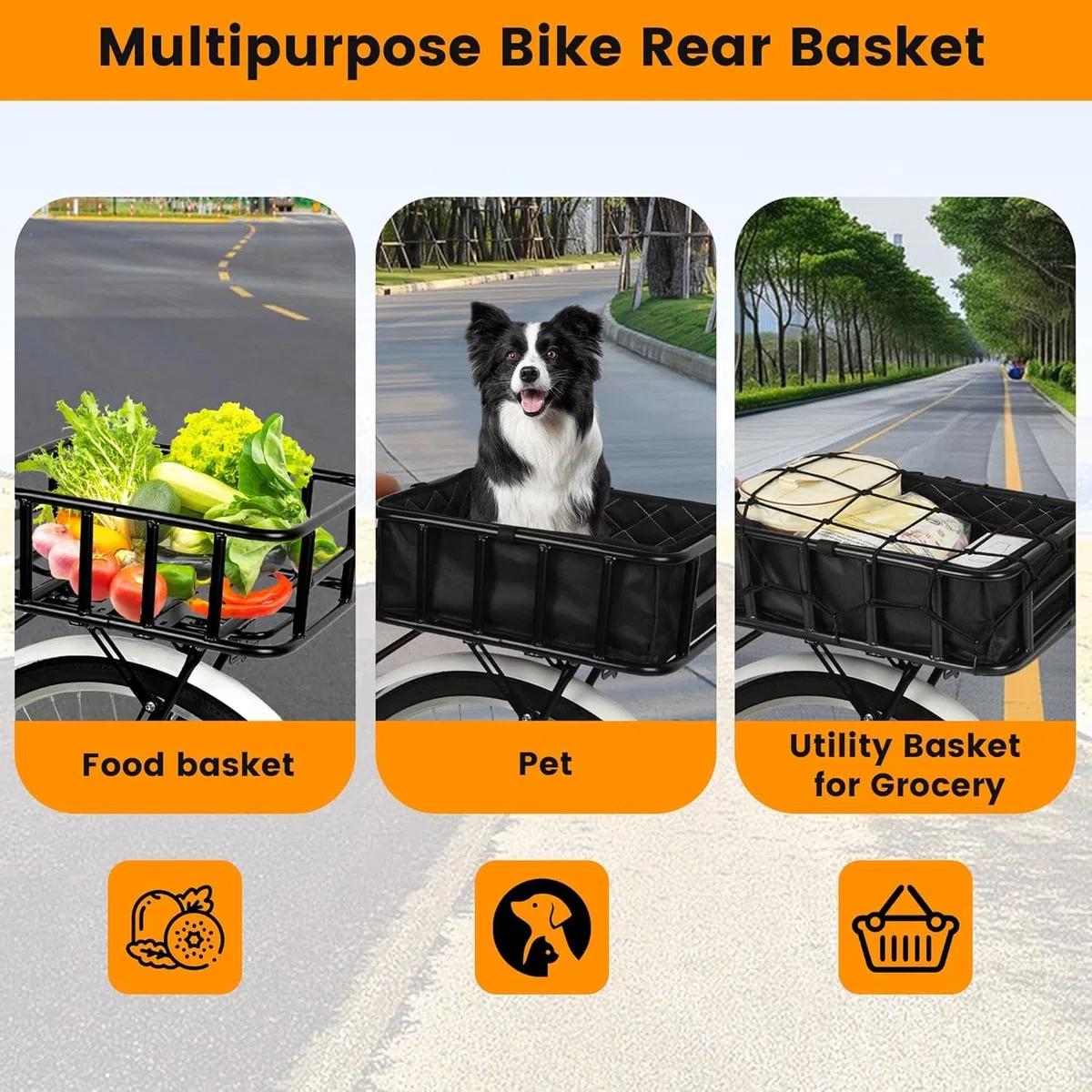 Cestino Bicicletta Posteriore, Cestino Posteriore per Bicicletta con Rete di Carico e Fodera Spessa, Cestino per Bici in Metallo, per Adatto La Maggior Parte Delle Biciclette e Delle E-bike