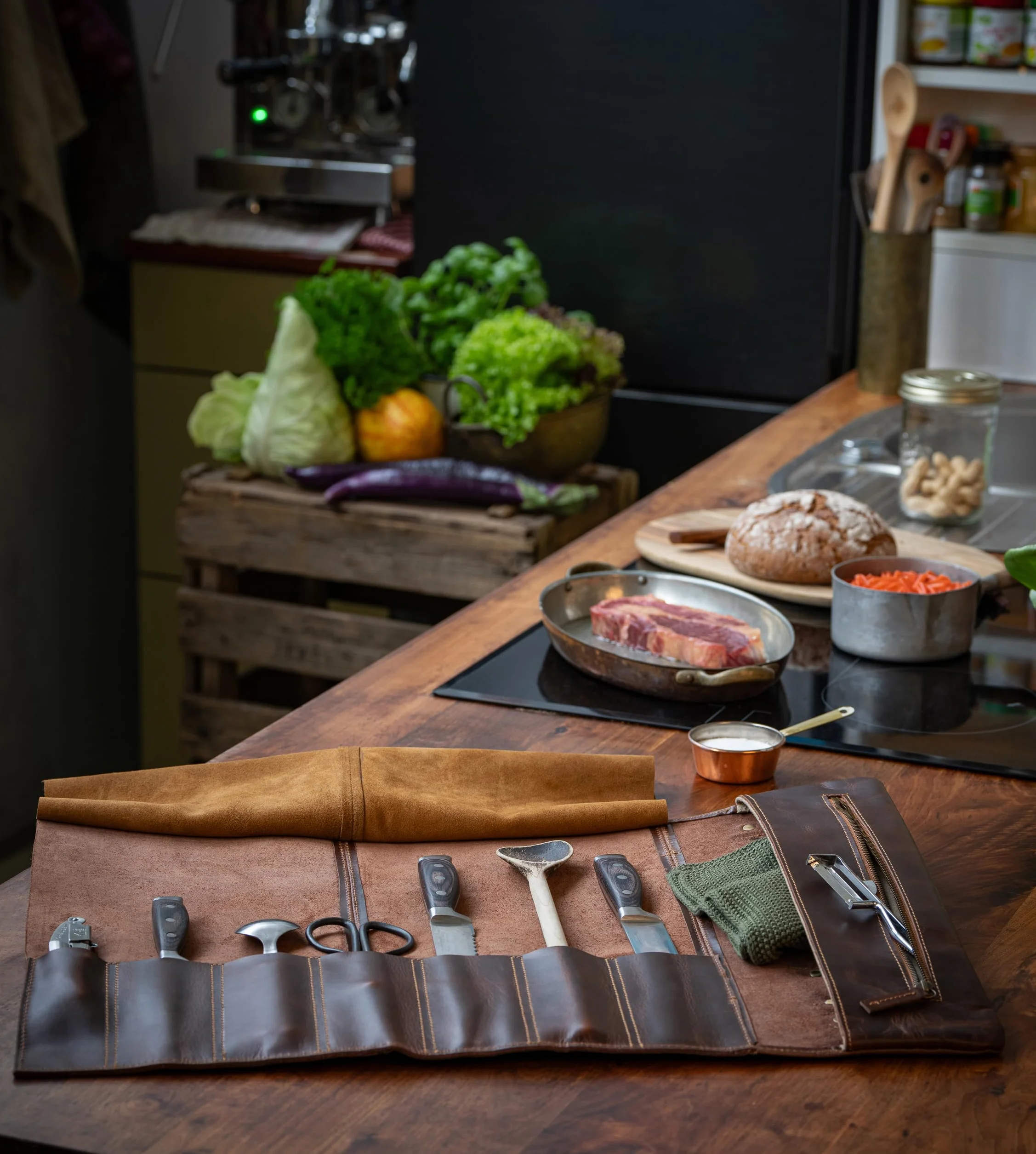 Angus Stoke Borsa portacoltelli extra grande in pelle di bufalo per cuochi – Premium in vera pelle professionale – Coltello da cuoco richiudibile – Borsa da cucina Ethan