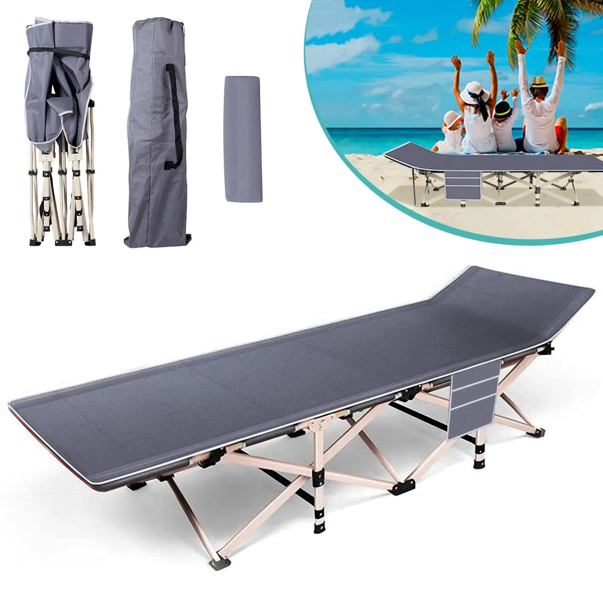 Lettino da Campeggio Pieghevole Resistente per Adulti - Divano Letto da Spiaggia Portatile Grandi Dimensioni con Struttura in Acciaio Carico Massimo 280 kg con Borsa per il Trasporto 190 * 67 * 36 CM